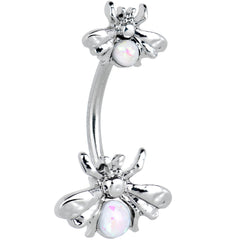 White Opalescent Bees Beautiful Insect Double Mount Belly Ring