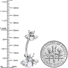 White Opalescent Bees Beautiful Insect Double Mount Belly Ring