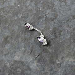 Purple Gem Art Deco Ovals Double Mount Belly Ring