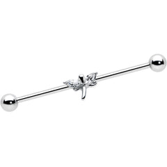 14G Clear Gem Simple Stylized Dragonfly Industrial Barbell 38mm