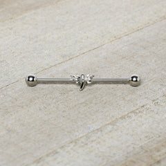 14G Clear Gem Simple Stylized Dragonfly Industrial Barbell 38mm