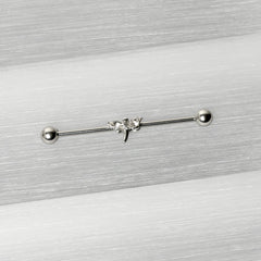 14G Clear Gem Simple Stylized Dragonfly Industrial Barbell 38mm