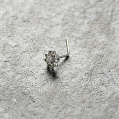 20G 7mm Clear Gem Elegant Starry Flower L Shape Nose Ring