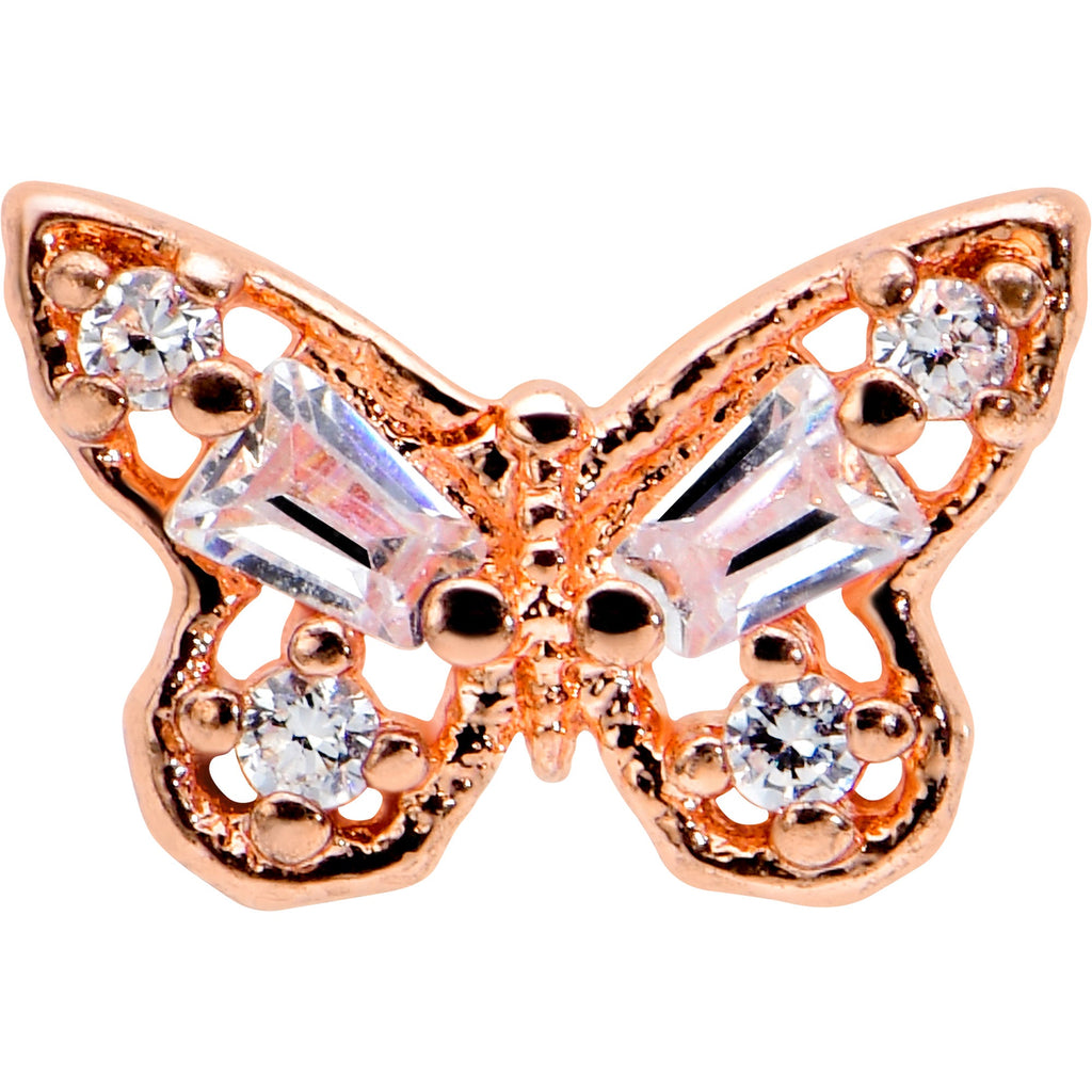 16G 5/16 Clear Gem Rose Gold Tone Opulent Butterfly Labret Tragus