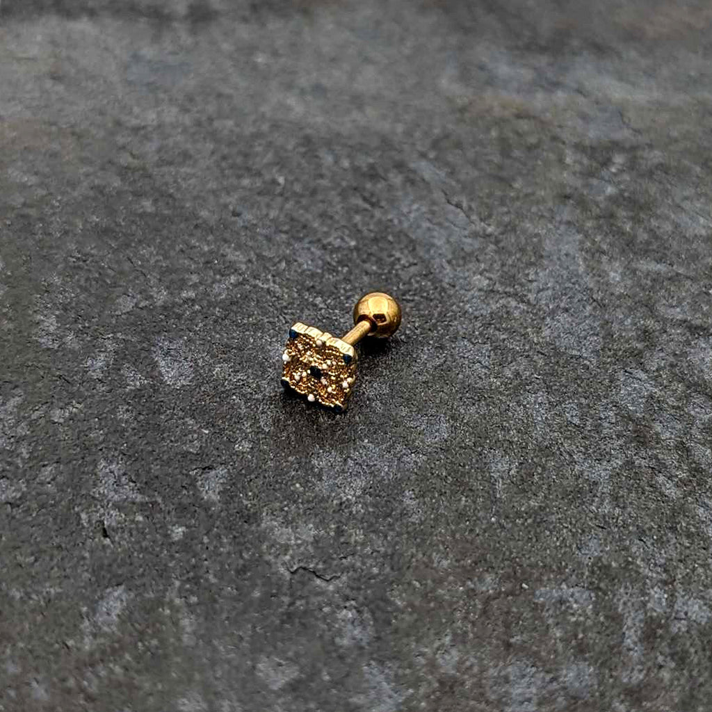16G 1/4 Blue Gem Gold Tone Lacy Rhombus Cartilage Tragus Earring