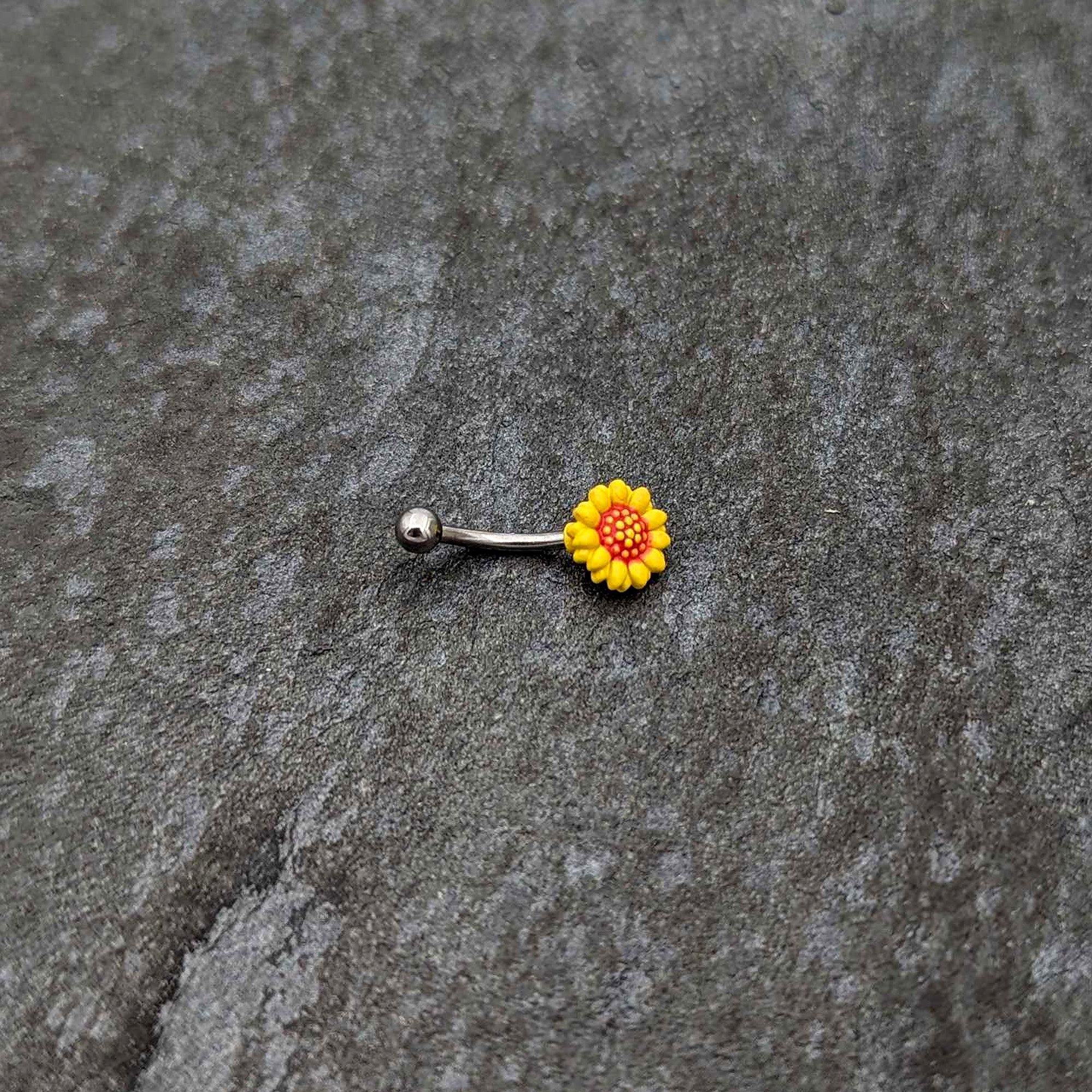 16G 5/16 Happy Sunflower Yellow Curved Eyebrow Ring