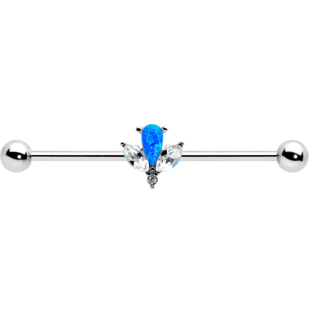 14G Blue Faux Opal Style Flower Industrial Barbell 38mm