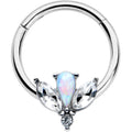 16G 3/8 White Faux Opal Style Flower Hinged Segment Ring