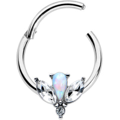 16G 3/8 White Faux Opal Style Flower Hinged Segment Ring