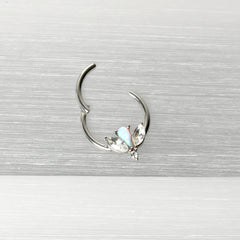 16G 3/8 White Faux Opal Style Flower Hinged Segment Ring