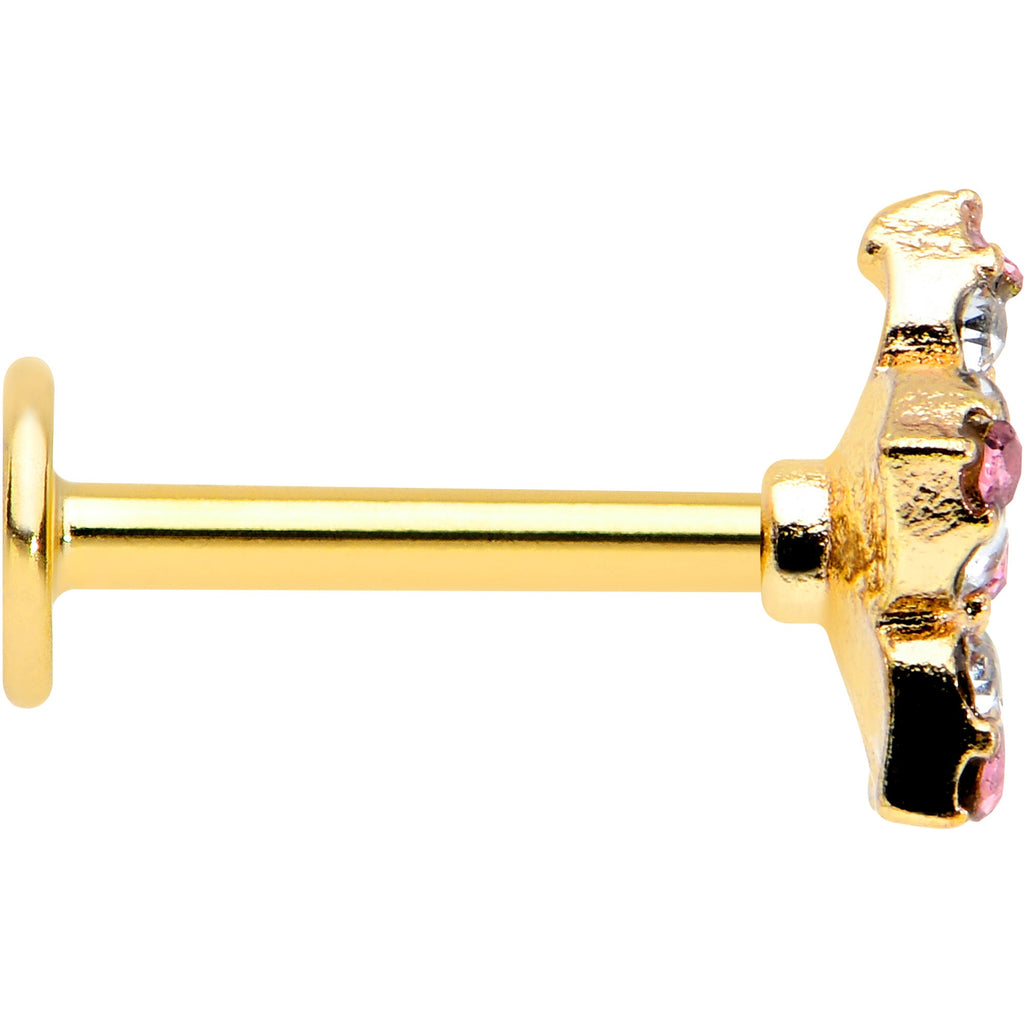 16G 5/16 Pink Gem Gold Tone Texture Star Labret Monroe Tragus