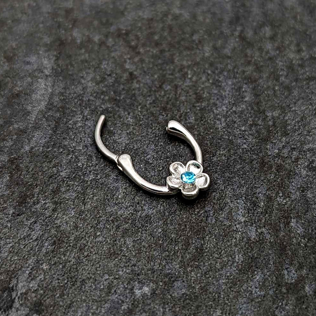 16G 5/16 Blue Gem Sweetheart Flower Cartilage Clicker