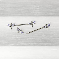 14G 5/8 Purple Gem Simple Styled Dragonfly Barbell Nipple Ring Set