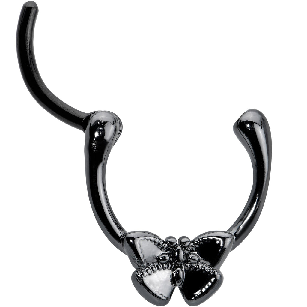 16G 3/8 Black Textured Simple Butterfly Cartilage Clicker