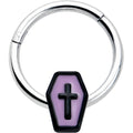 16G 3/8 Creepy Coffin Lt Purple Glow in Dark Hinged Segment Ring