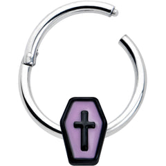 16G 3/8 Creepy Coffin Lt Purple Glow in Dark Hinged Segment Ring