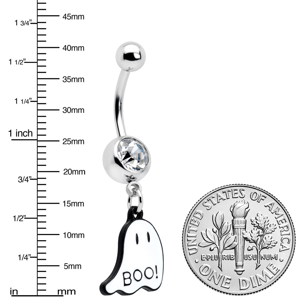 Clear Gem White Ghost Glow in the Dark Halloween Dangle Belly Ring