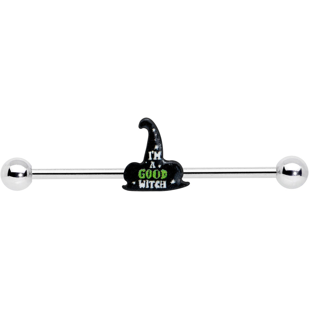 14G Good Witch Hat Glow the Dark Halloween Industrial Barbell 38mm