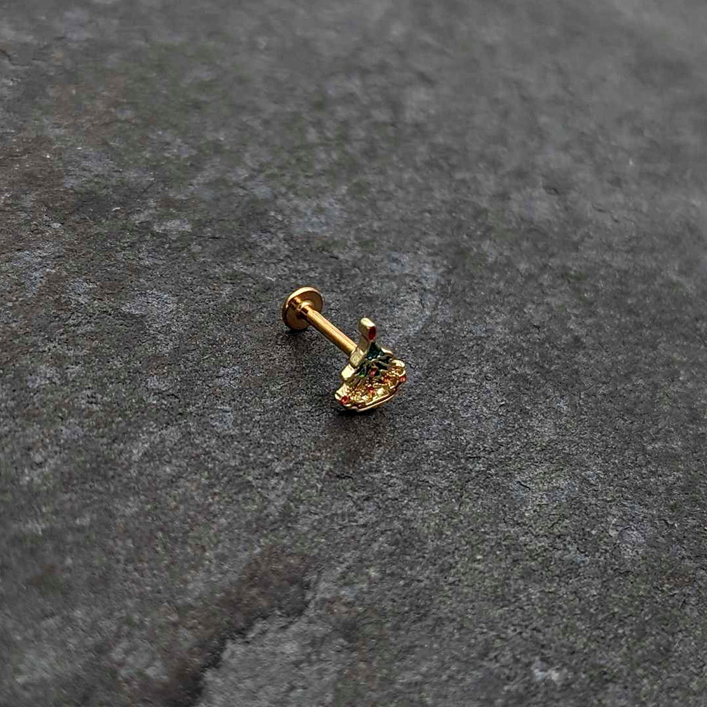 16G 5/16 Red Gem Gold Tone Deco Holiday Tree Labret Monroe Tragus