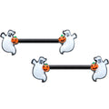 14G 9/16 Black Halloween Pumpkin Ghost Barbell Nipple Ring Set