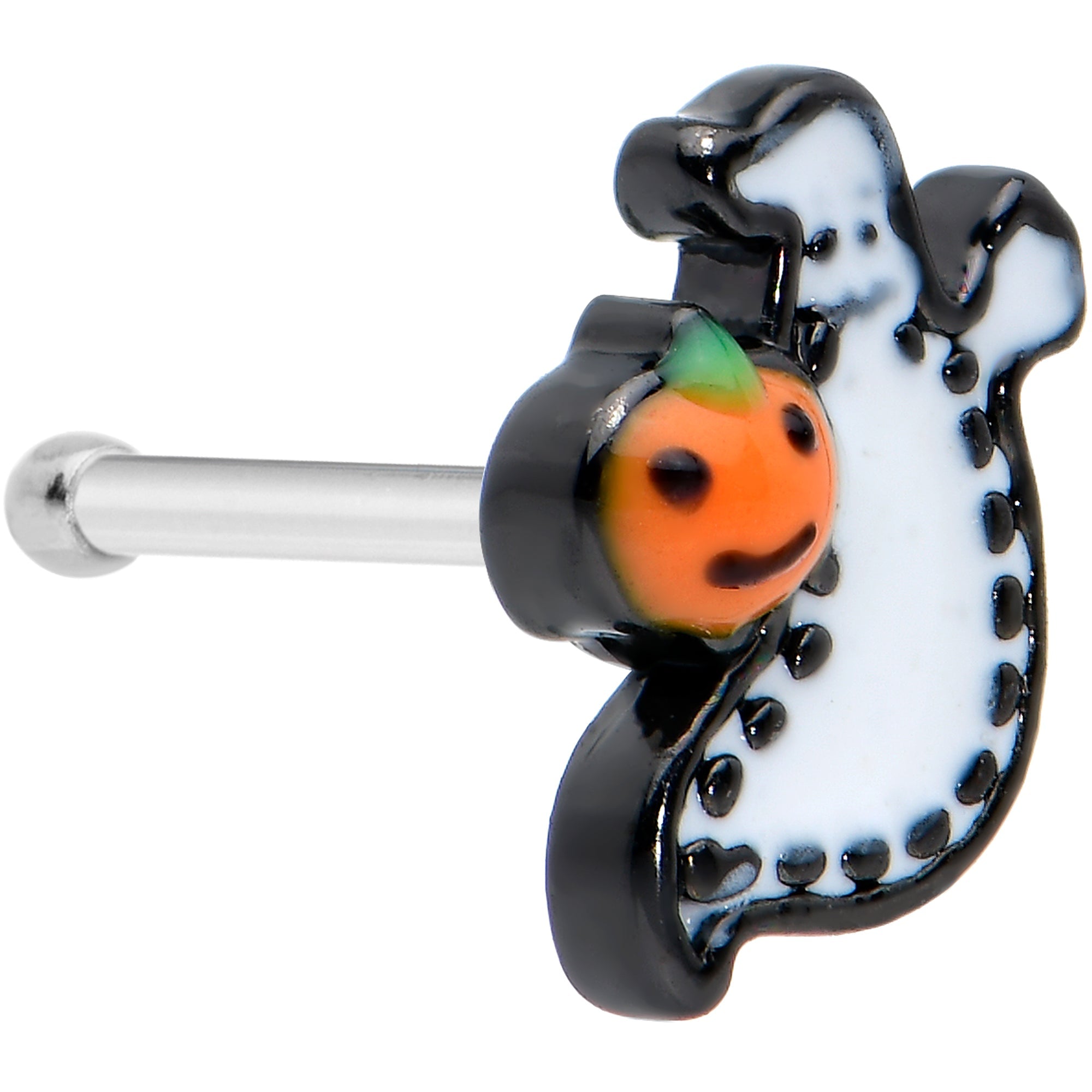 20G 1/4 Halloween Pumpkin Ghost Nose Bone
