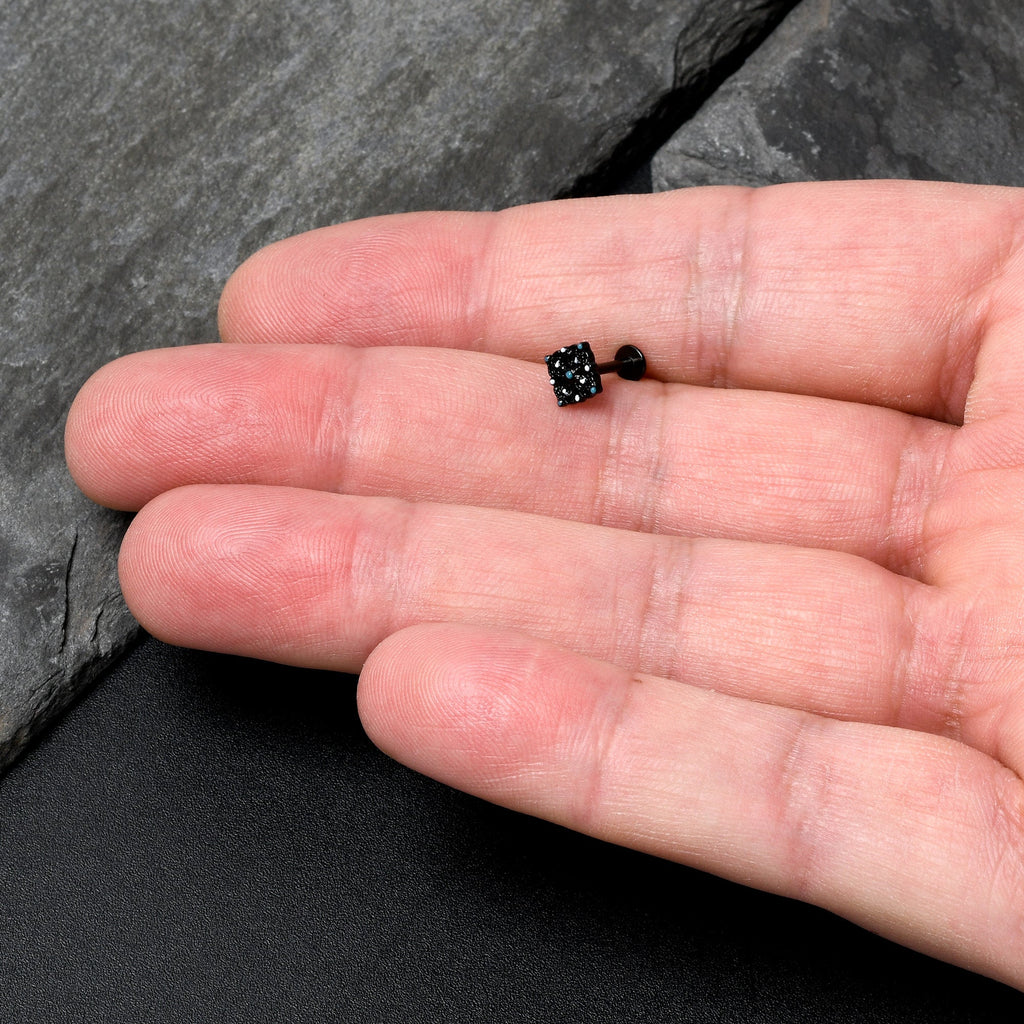 16G 5/16 Black Lacy Rhombus Blue Labret Monroe Tragus