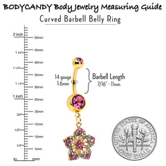 Pink Clear Gem Gold Tone Texture Star Dangle Belly Ring