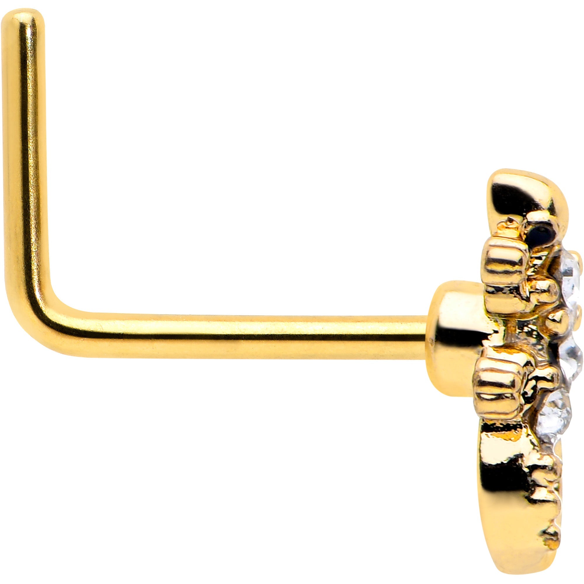 20G 7mm Clear Gem Gold Tone Luscious Lizard L Shape Nose Ring