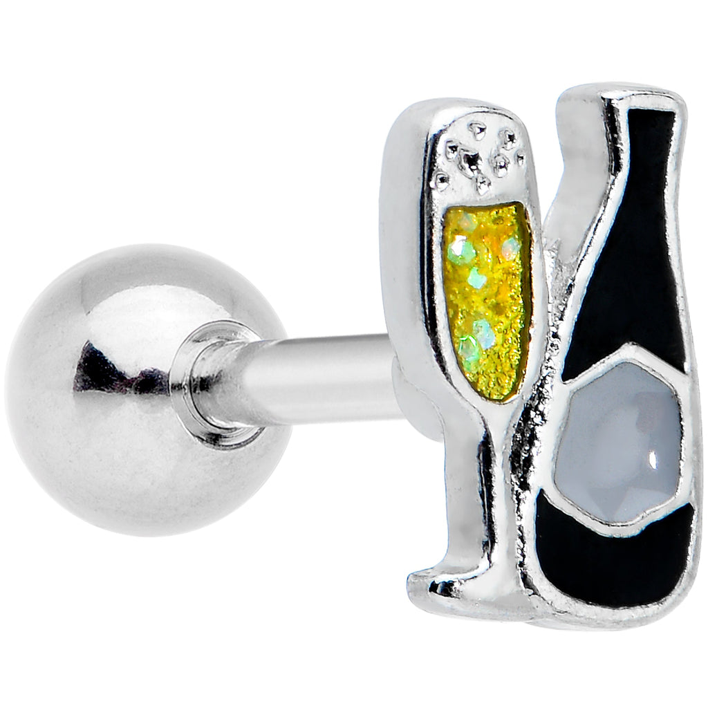 16G 1/4 Champagne Bottle Flute Yellow Cartilage Tragus Earring