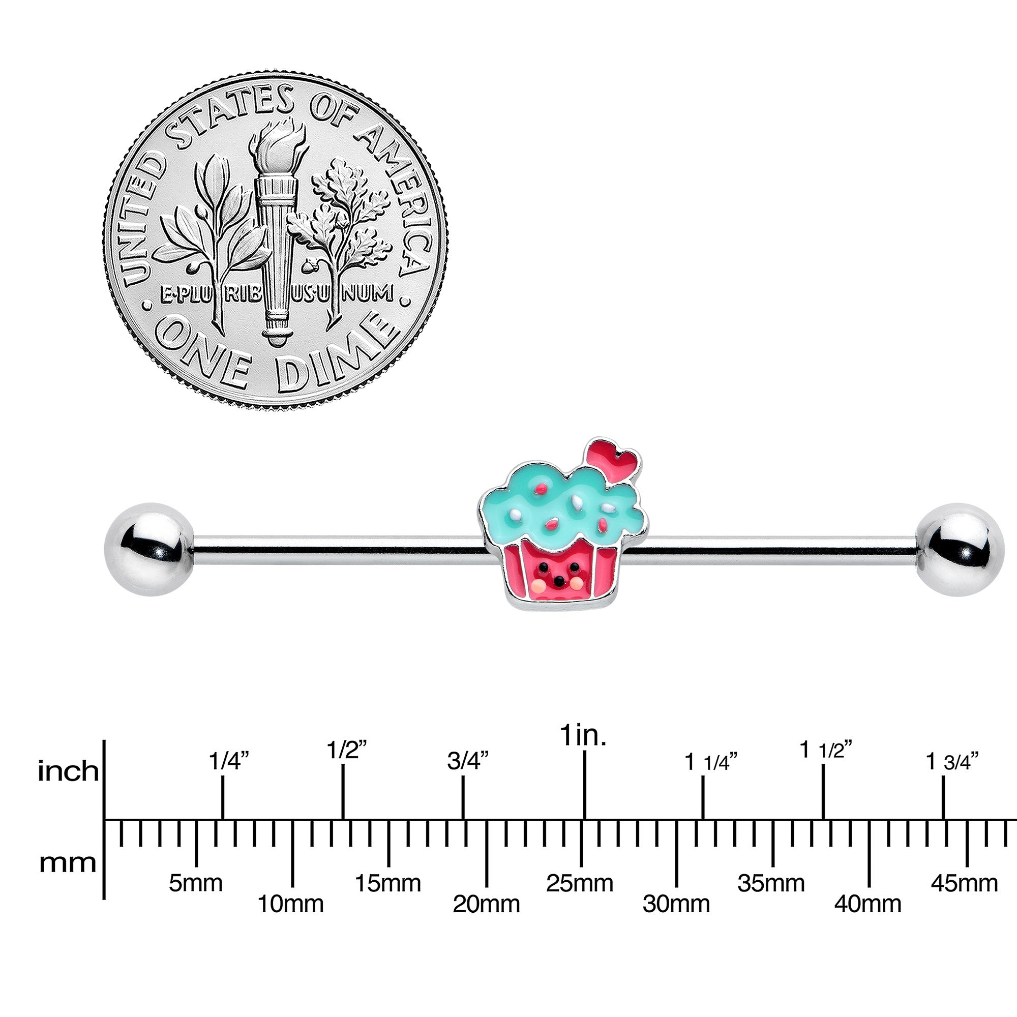 14G Sweet Happy Cupcake Industrial Barbell 38mm