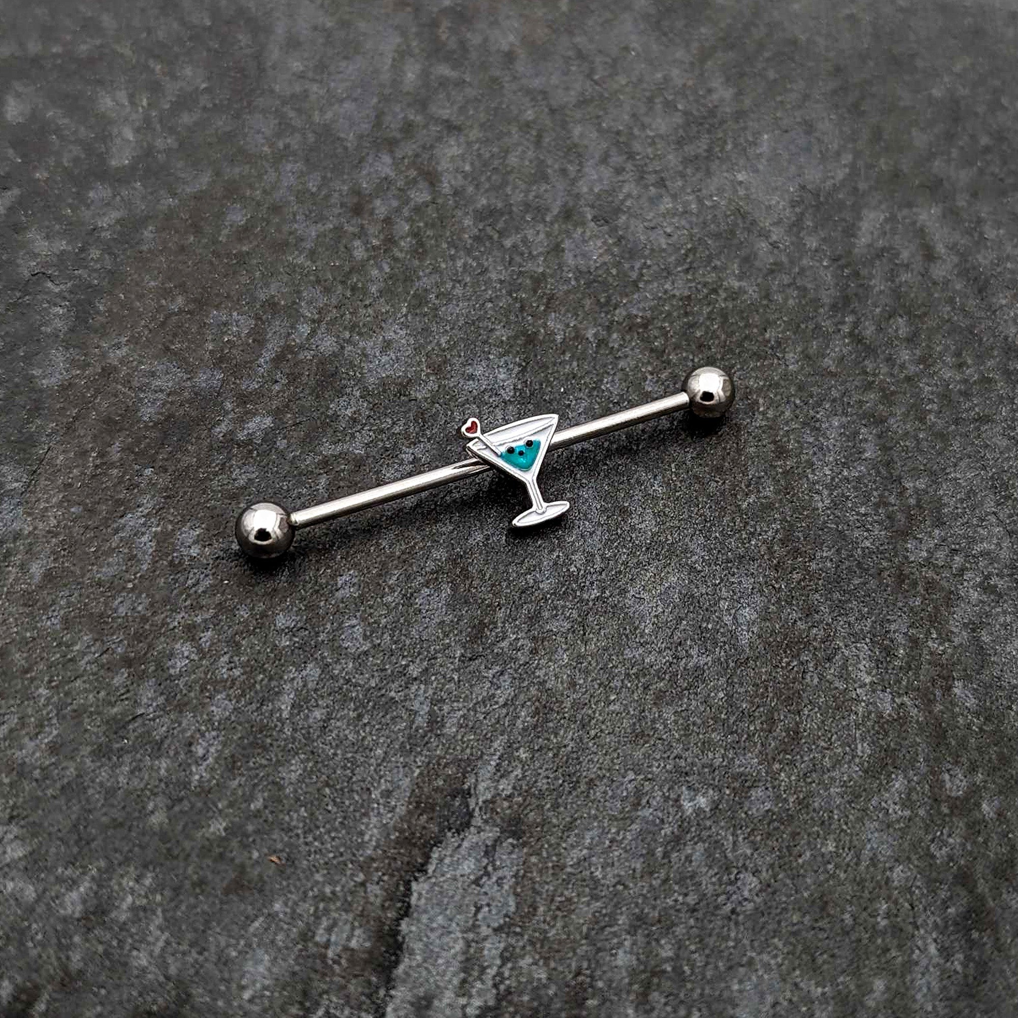 14G Sweet Martini Glass Heart Industrial Barbell 38mm