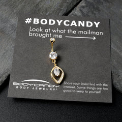 Clear CZ Gem Gold Tone Lush Leaf Dangle Belly Ring