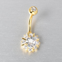 Clear CZ Gem Gold Tone Luxury Sun Splash Belly Ring