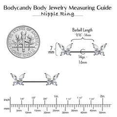 14G 9/16 Clear CZ Gem Butterflies Barbell Nipple Ring Set