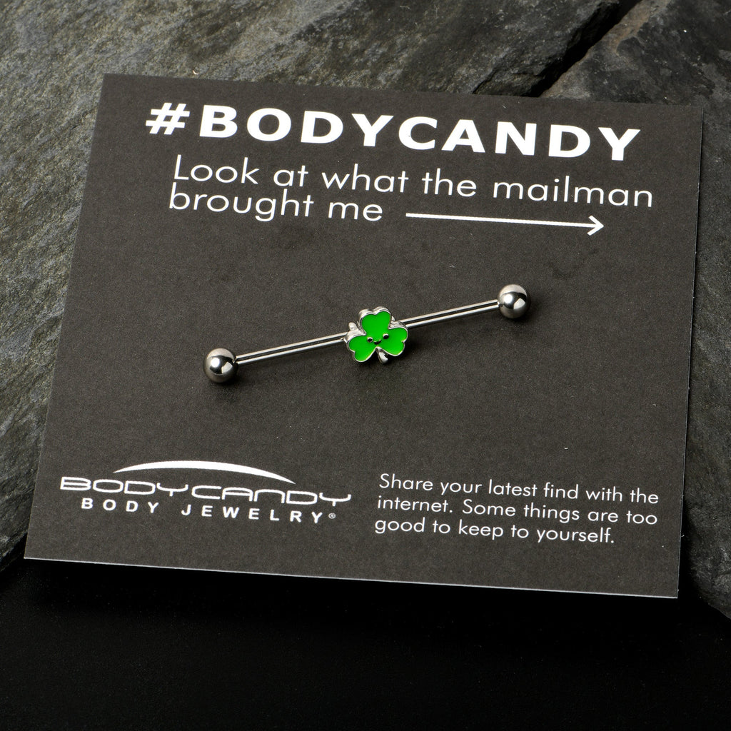 14G Sweet Happy Shamrock St Patricks Industrial Barbell 38mm