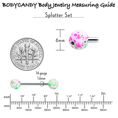 Green Blue Pink Splatter Barbell Tongue Ring Set of 4