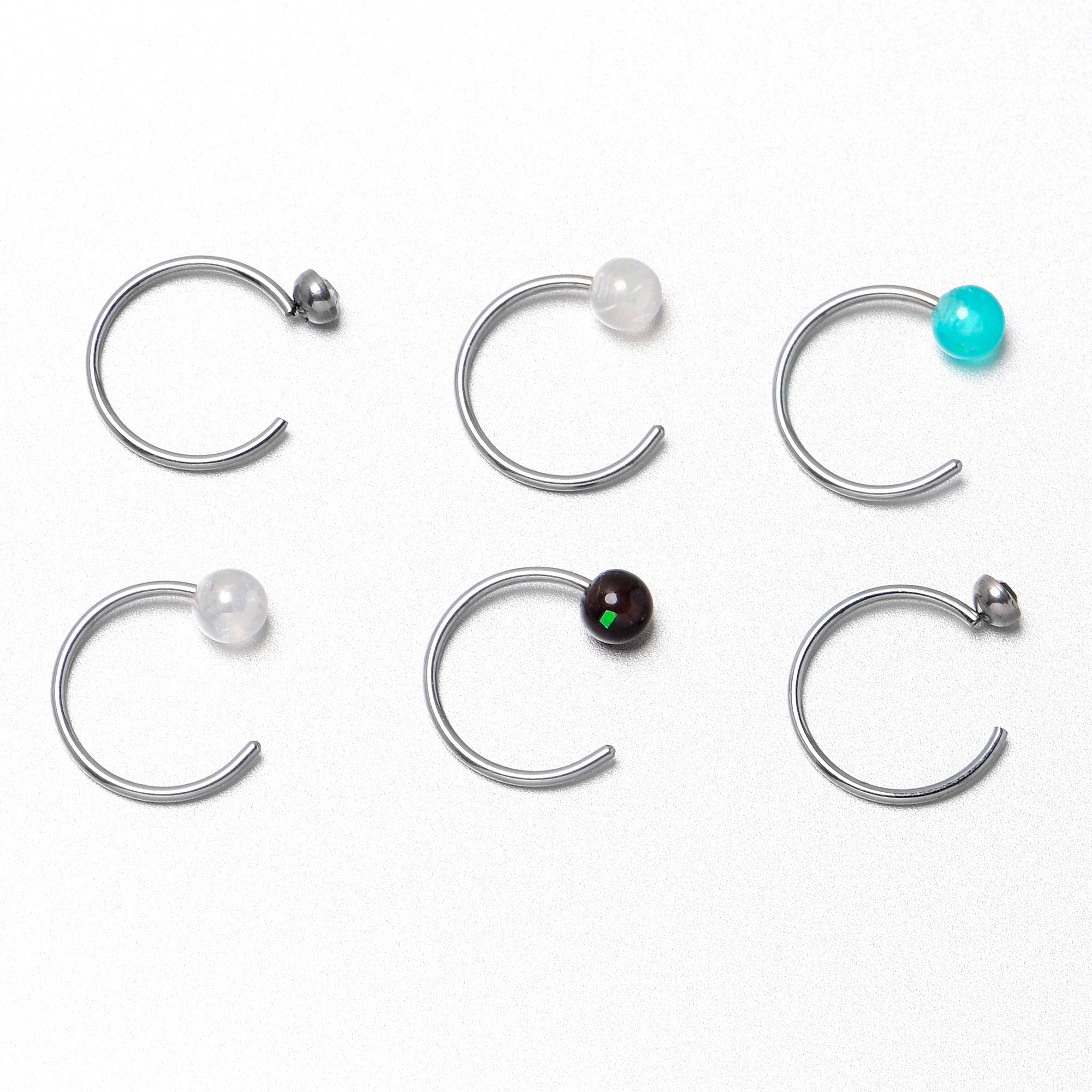 20G 5/16 Nose Hoop Gem Faux Opal Pack Dynasty Nose Ring Set of 6