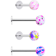 16G 3/8 Splatter Pink Blue Labret Monroe Tragus Set of 4