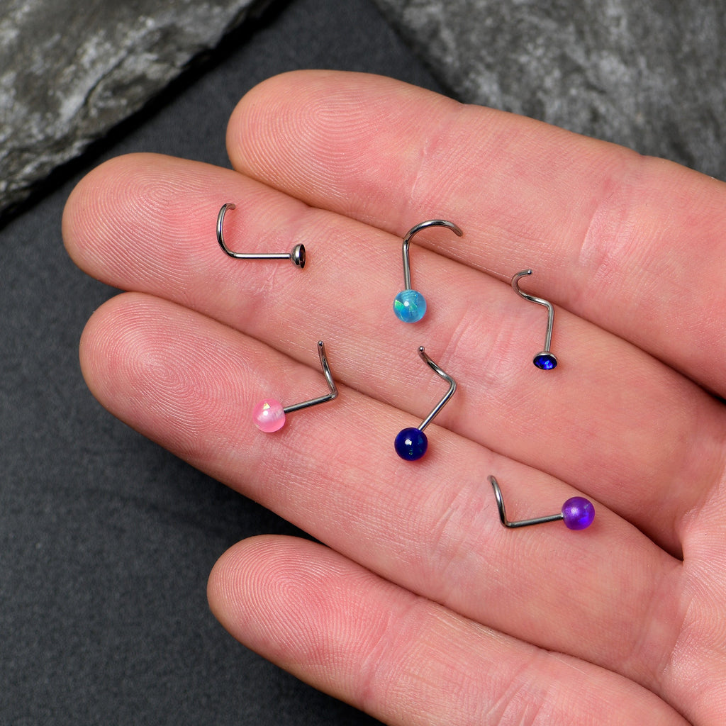 20G Nose Screw Gem Faux Opal Pack Classy Nose Ring Set of 6