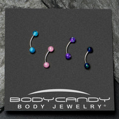 16G 3/8 Pink Blue Purple Faux Opal Pack Curved Eyebrow Ring Set of 4