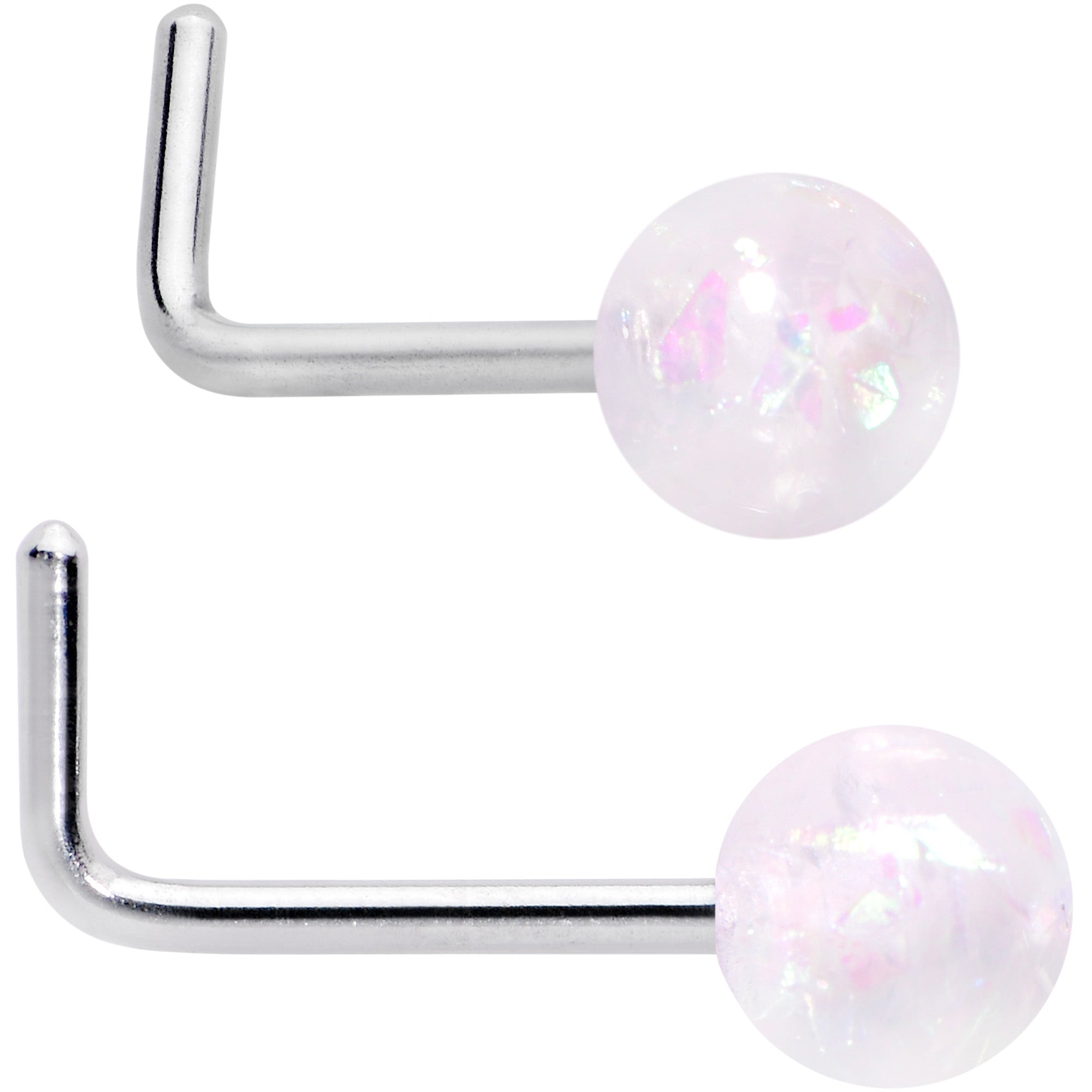 20G 1/4 Pink Gem Purple Pink Faux Opal Pack L Shape Nose Ring Set of 6