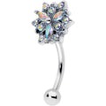 16G 5/16 Aurora CZ Gem Snowflake Style Curved Eyebrow Ring