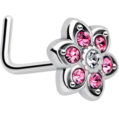 20G 7mm Pink Radiant Blossom Flower L Shape Nose Ring