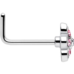 20G 7mm Pink Radiant Blossom Flower L Shape Nose Ring