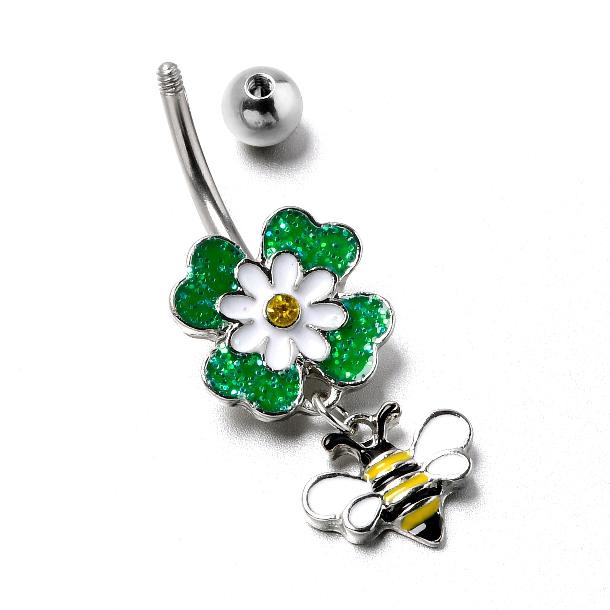 Yellow Gem Daisy Bee Glittery Dangle Belly Ring