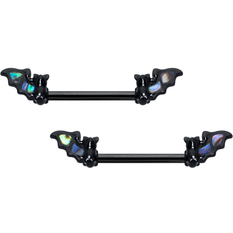 14G 9/16 Black Subtle Bat Barbell Nipple Ring Set