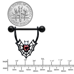 14G 11/16 Red Gem Black Gothic Bat Heart Nipple Shield Set