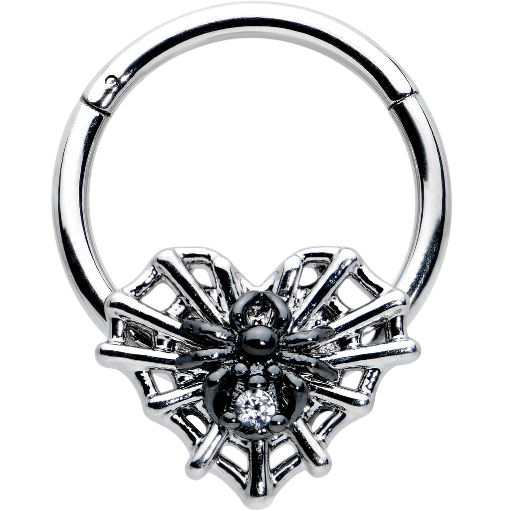 16G 3/8 Clear CZ Gem Heart of Spider Hinged Segment Ring
