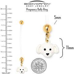 White Puppy Dog Face Dangle PTFE Pregnancy Belly Ring
