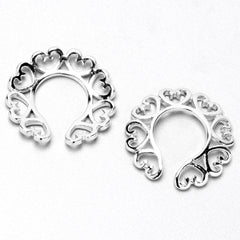 Filigree Hearts Clip On Fake Nipple Ring Set